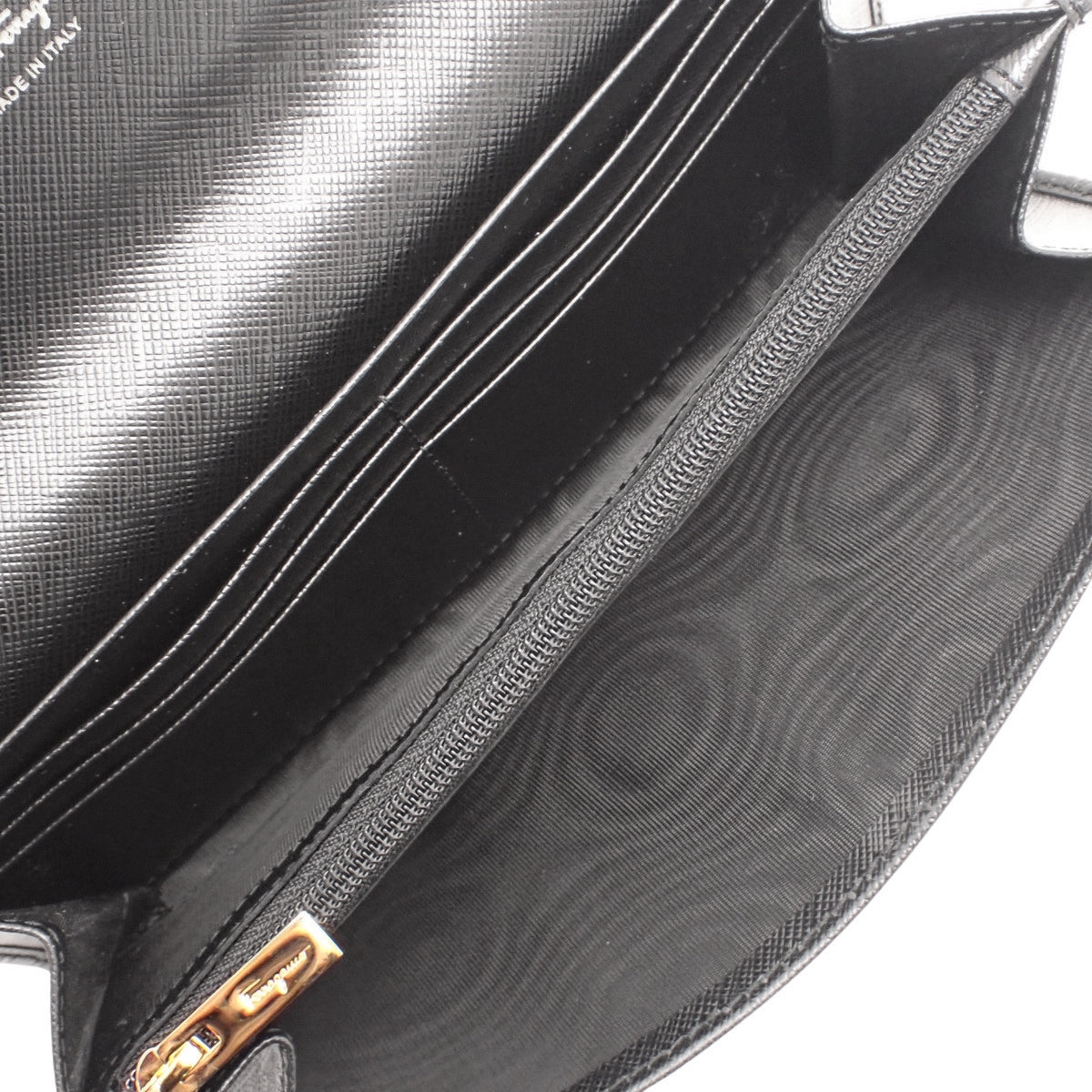 Gancini Bifold Long Wallet, Leather, Black, 227121
