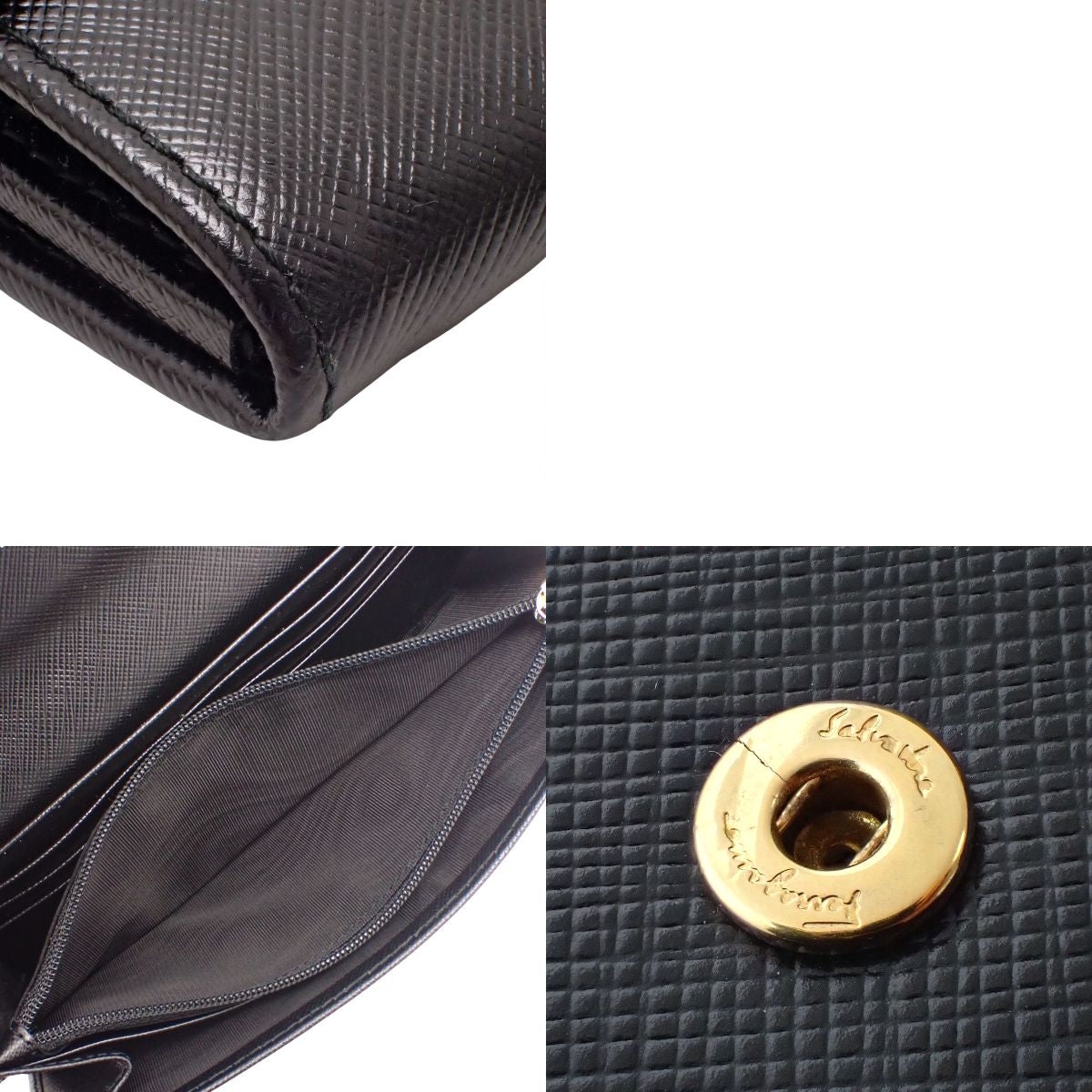 Gancini Bifold Long Wallet, Leather, Black, 227121