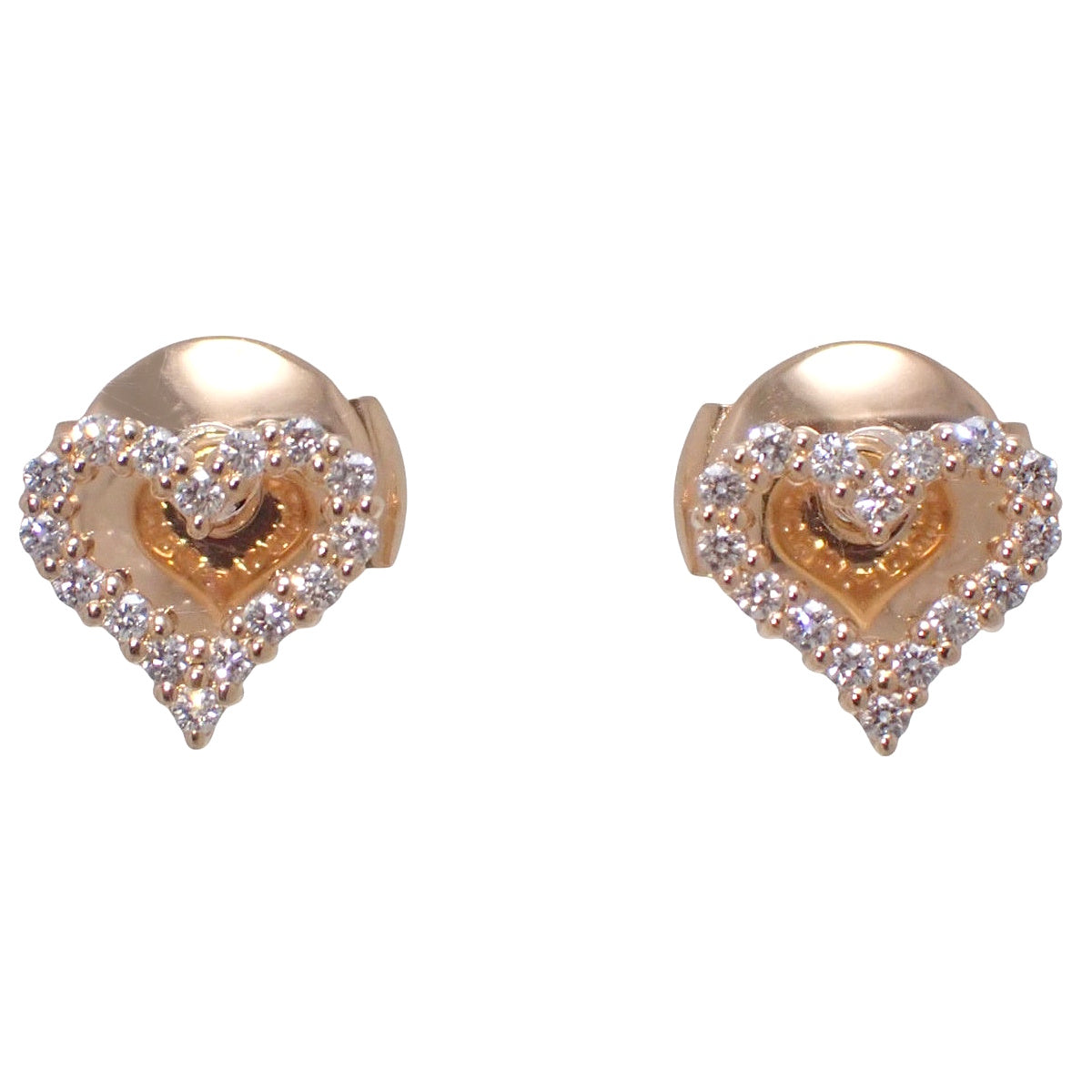 Heart Earrings, Diamond, Pink Gold K18PG