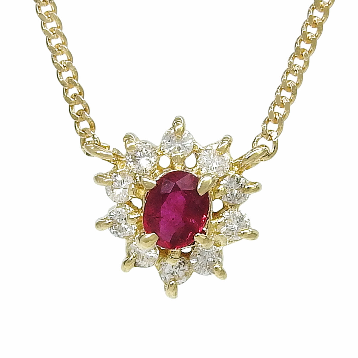 Ruby Diamond Necklace R0.18/D0.14 Yellow Gold K18YG 2.5g