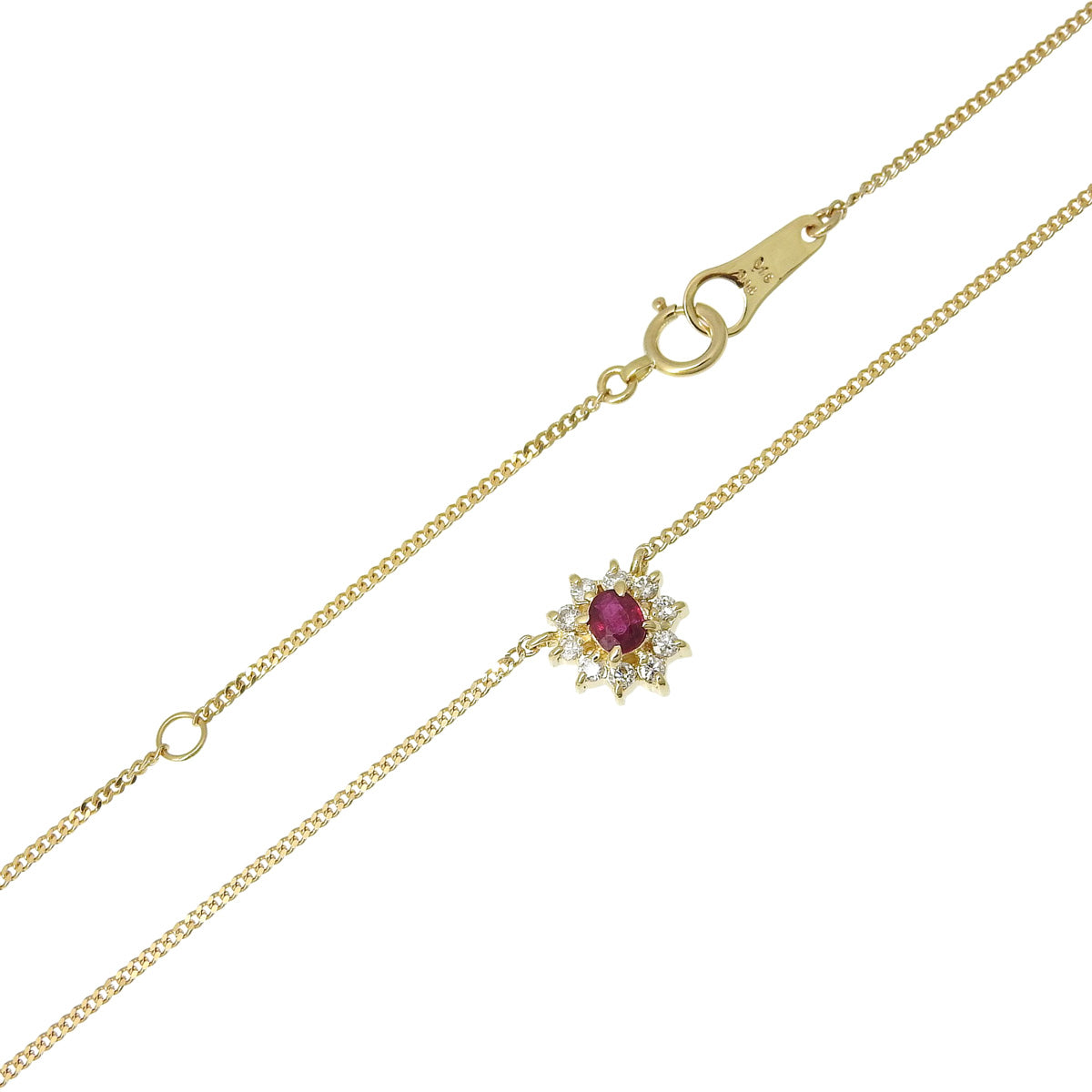 Ruby Diamond Necklace R0.18/D0.14 Yellow Gold K18YG 2.5g