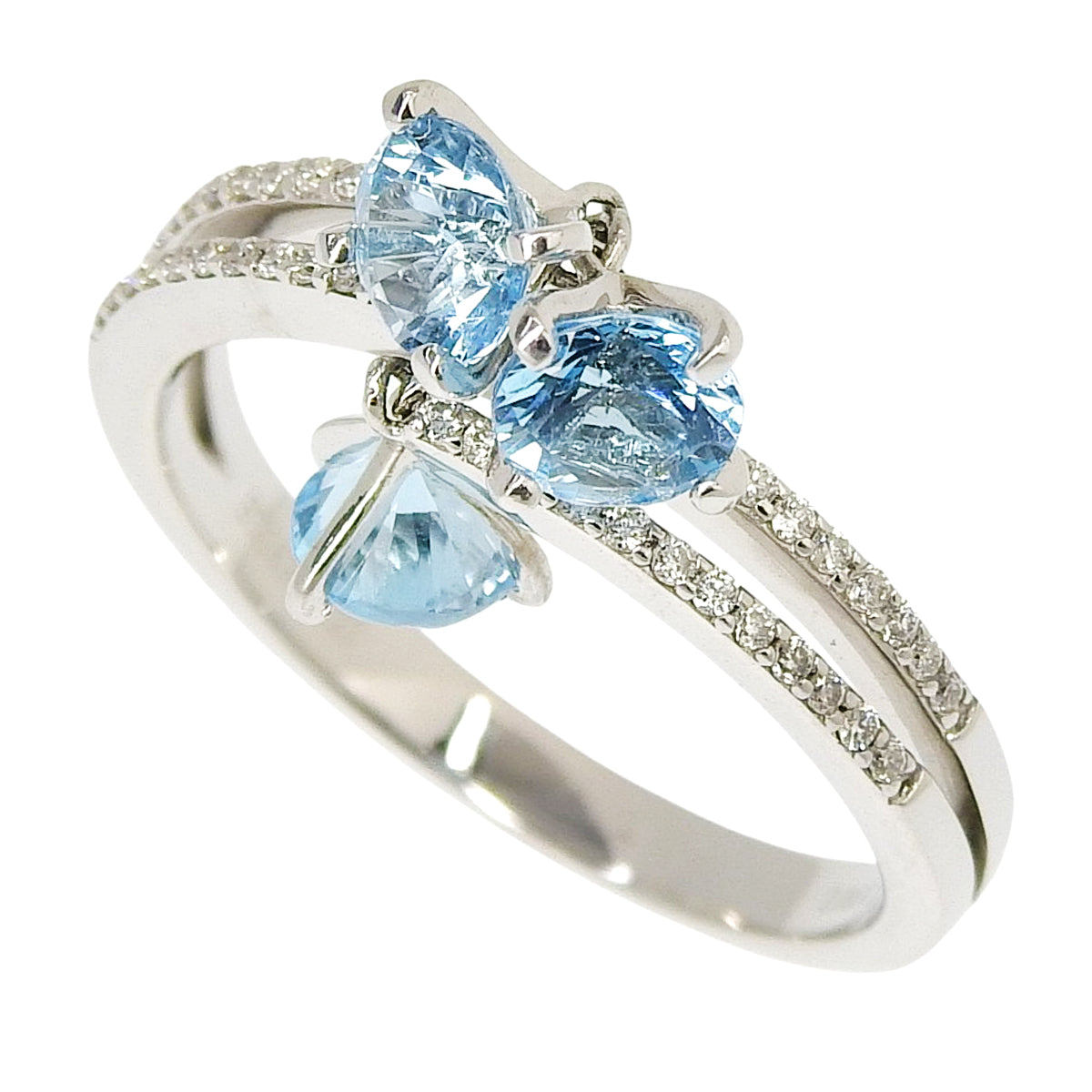 蓝托帕石钻石戒指,BT0.63/D0.20,18K白金,5.3克