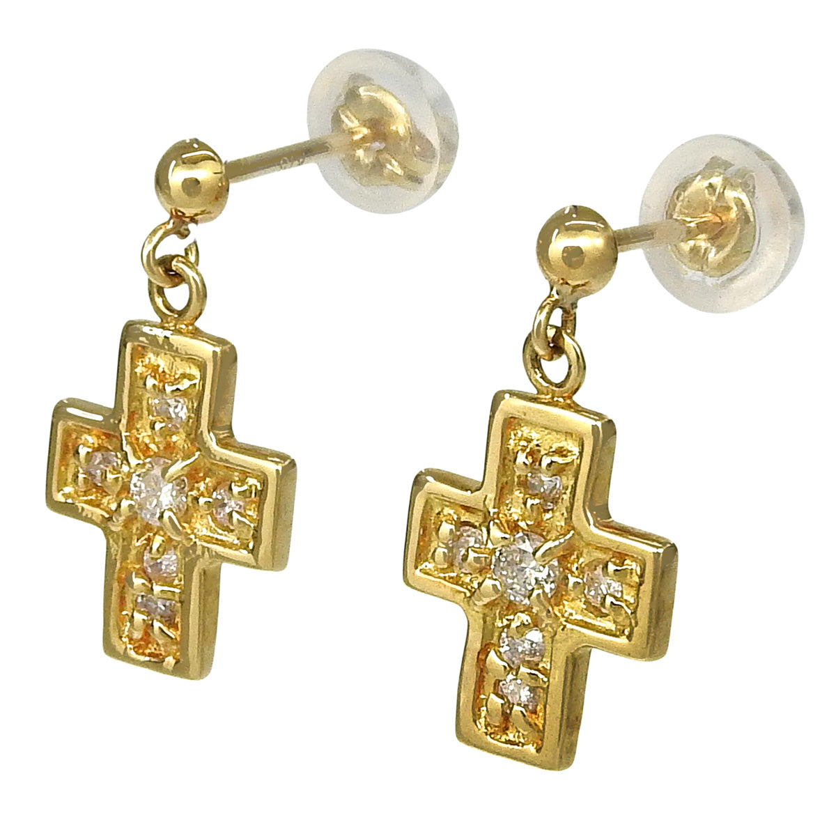 Cross Diamond Earrings D0.08, 0.08 Yellow Gold K18YG 1.7g