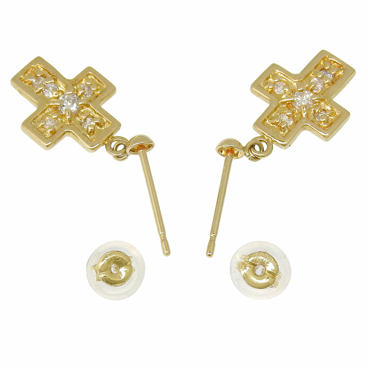 Cross Diamond Earrings D0.08, 0.08 Yellow Gold K18YG 1.7g