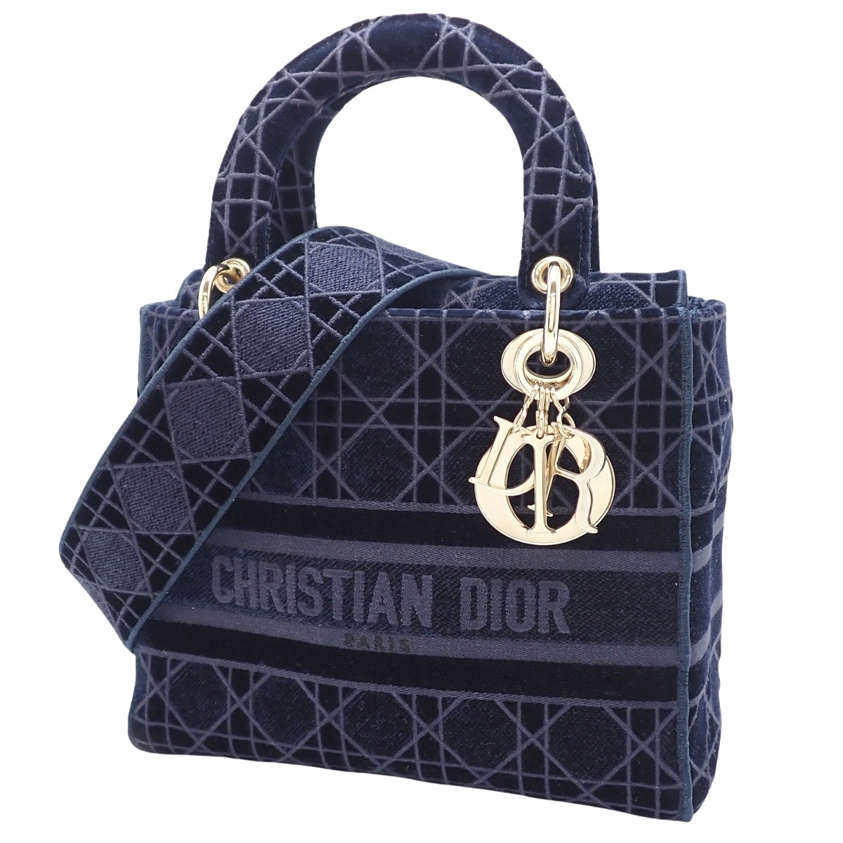 Cannage Lady Dior D-Lite Medium Velour Navy
