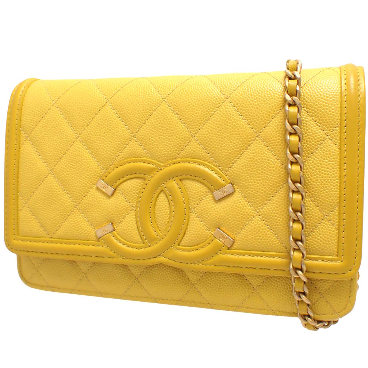 Matelasse CC Filigree Chain Wallet in Yellow Caviar Leather A84451