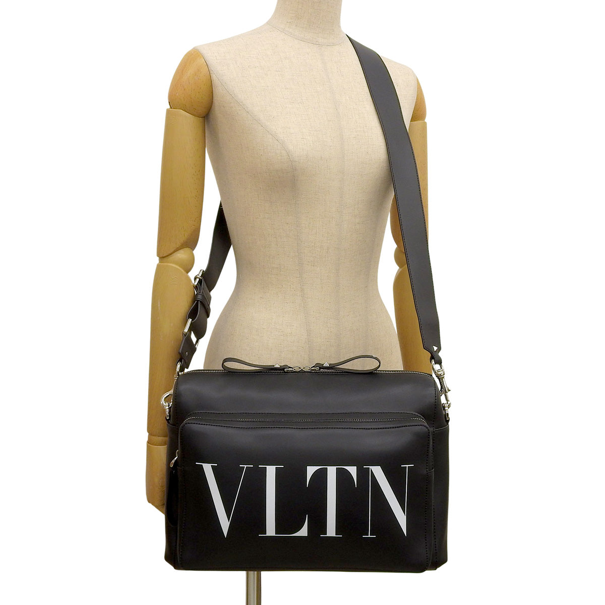 VLTN 标志单肩包 黑色皮革