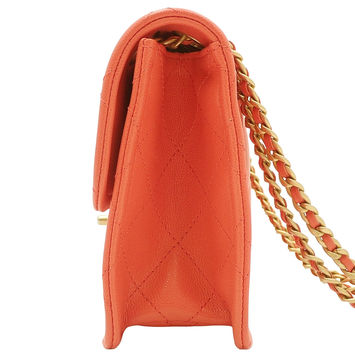 マトラッセ ココマーク チェーンショルダーバッグ キャビアスキン コーラルピンク