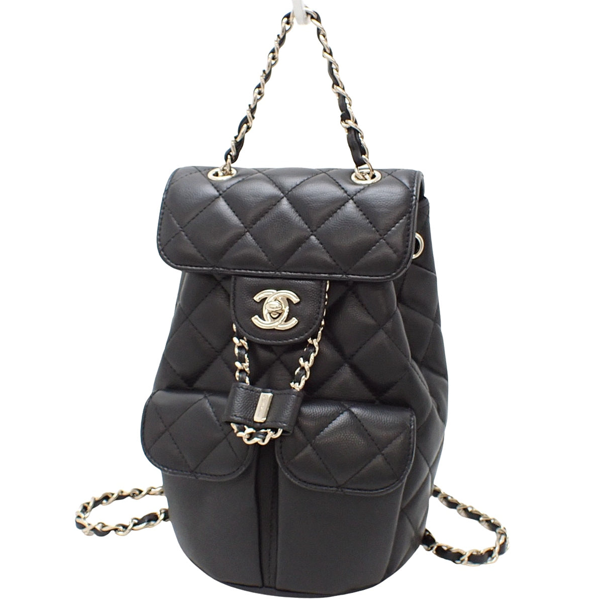Matelasse Coco Mark Mini Backpack in Black Leather