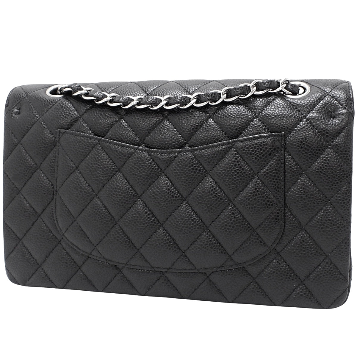 Matelasse Coco标志 双层翻盖25链条单肩包 鱼子酱皮 黑色