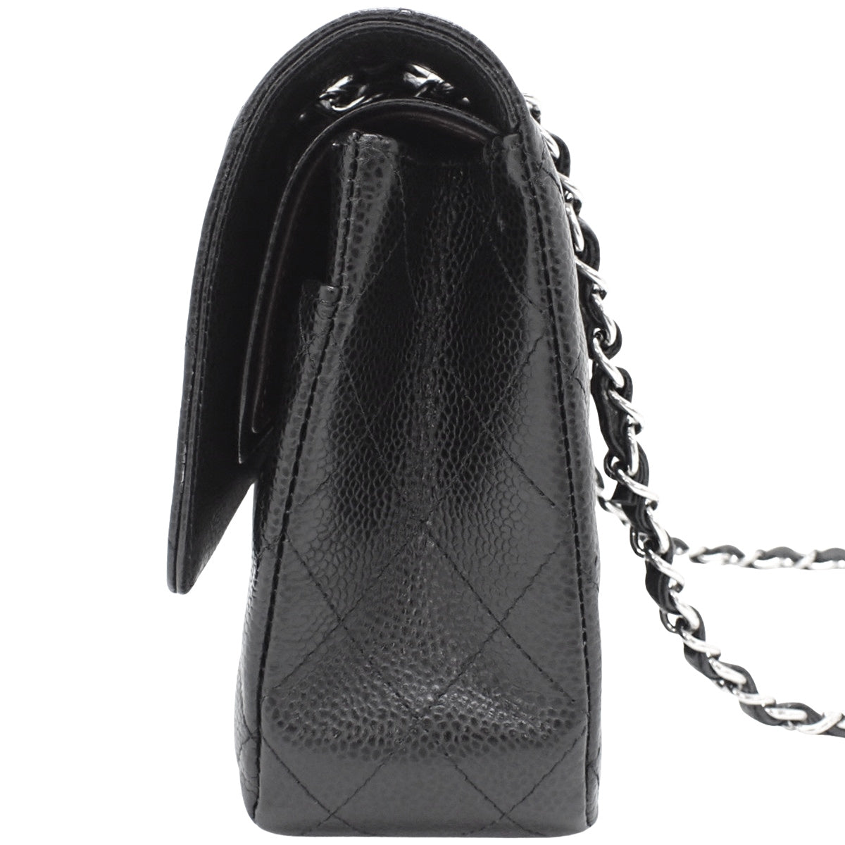 Matelasse Coco Mark W Flap 25 Chain Shoulder Bag, Caviar Skin, Black