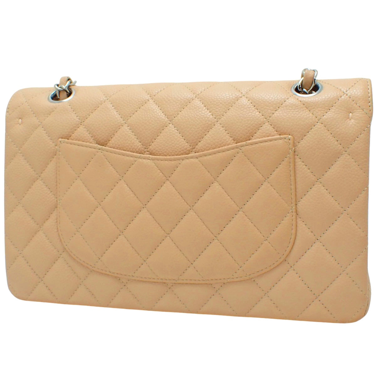 マトラッセ ココマーク Wフラップ25 チェーンショルダーバッグ キャビアスキン ベージュ