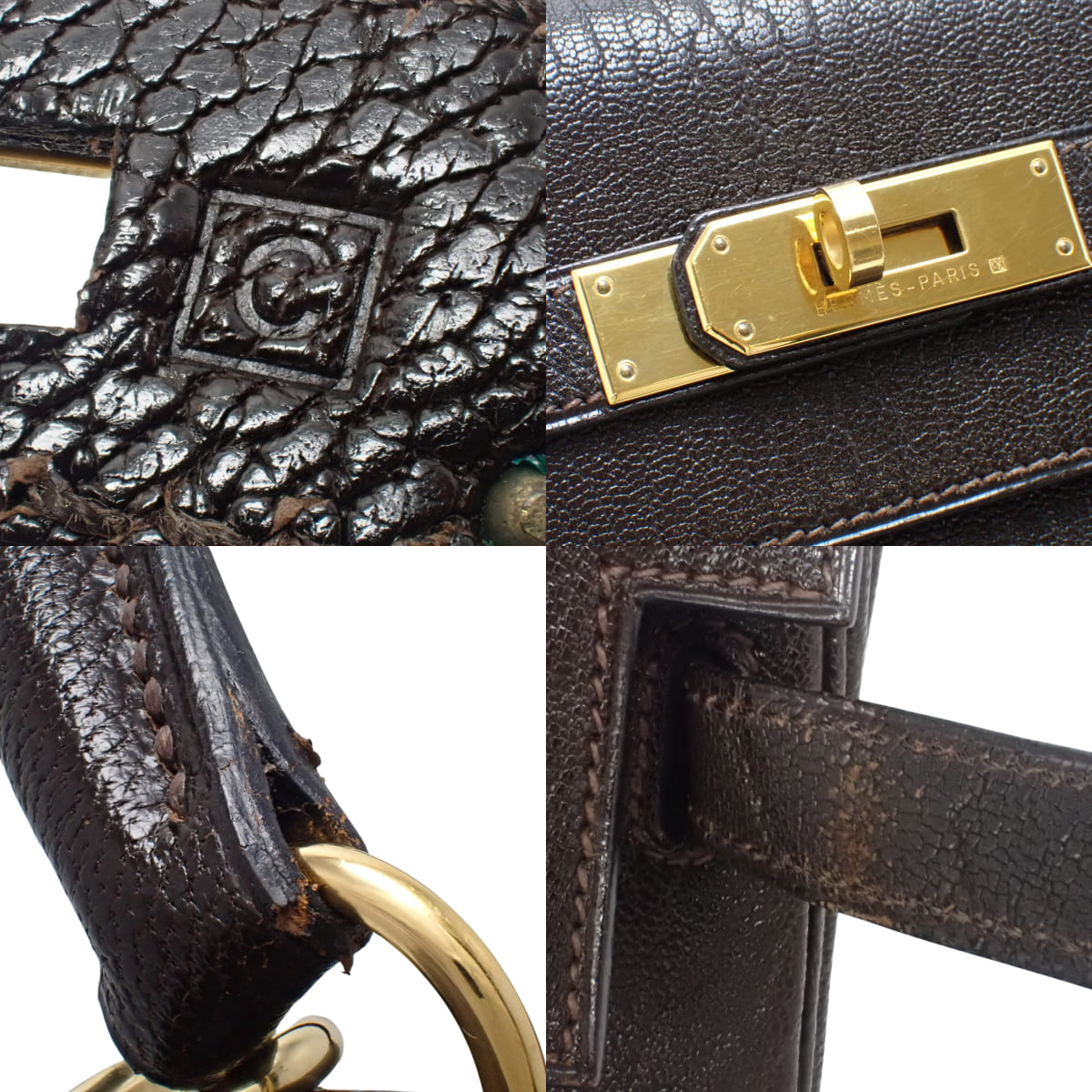 ケリー35 (内縫い) ブッフル カフェ ゴールド金具 □C刻印