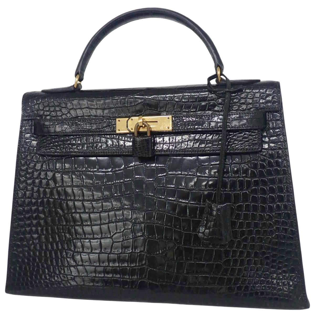 Kelly 32 (External Stitching) Crocodile Black with Gold Hardware and 〇I Stamp