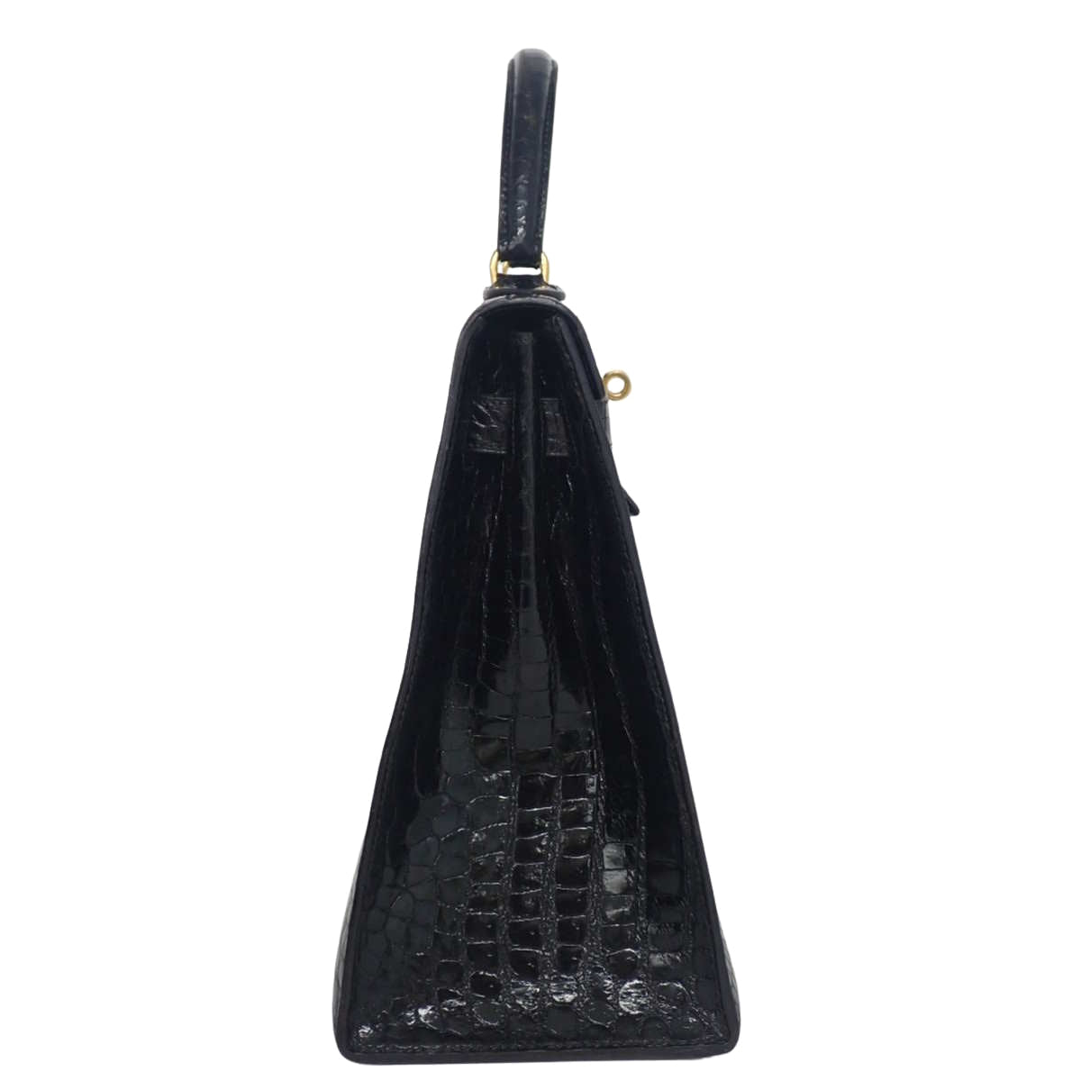 Kelly 32 (External Stitching) Crocodile Black with Gold Hardware and 〇I Stamp