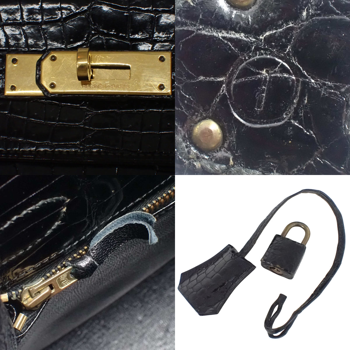Kelly 32 (External Stitching) Crocodile Black with Gold Hardware and 〇I Stamp
