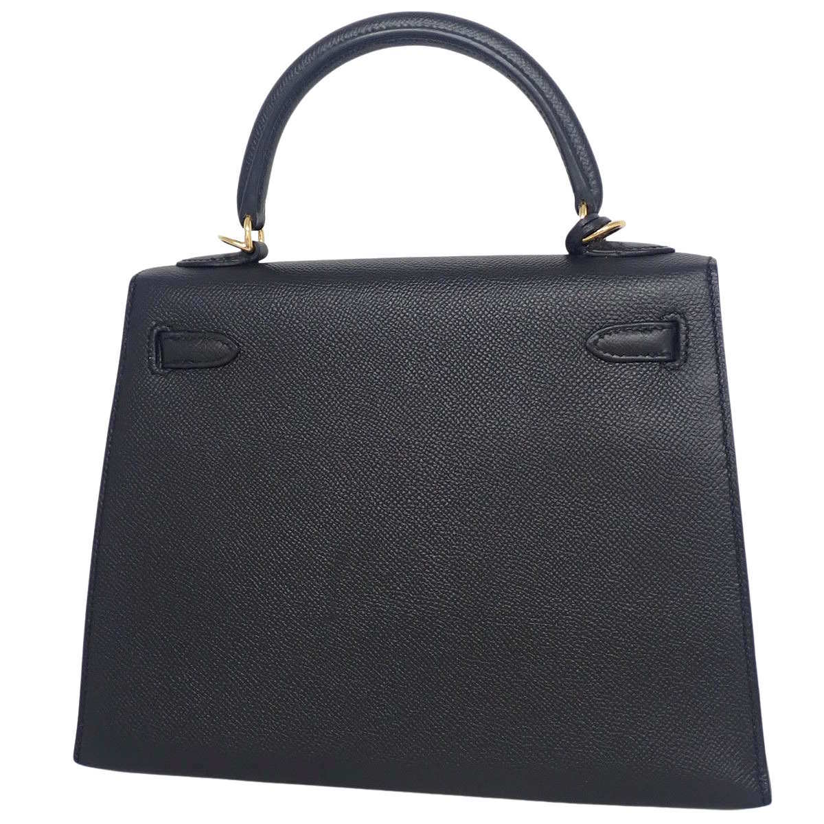 Kelly 25 (Exterior Stitched) Epsom Calfskin Leather, Black, Gold Hardware, X Stamp