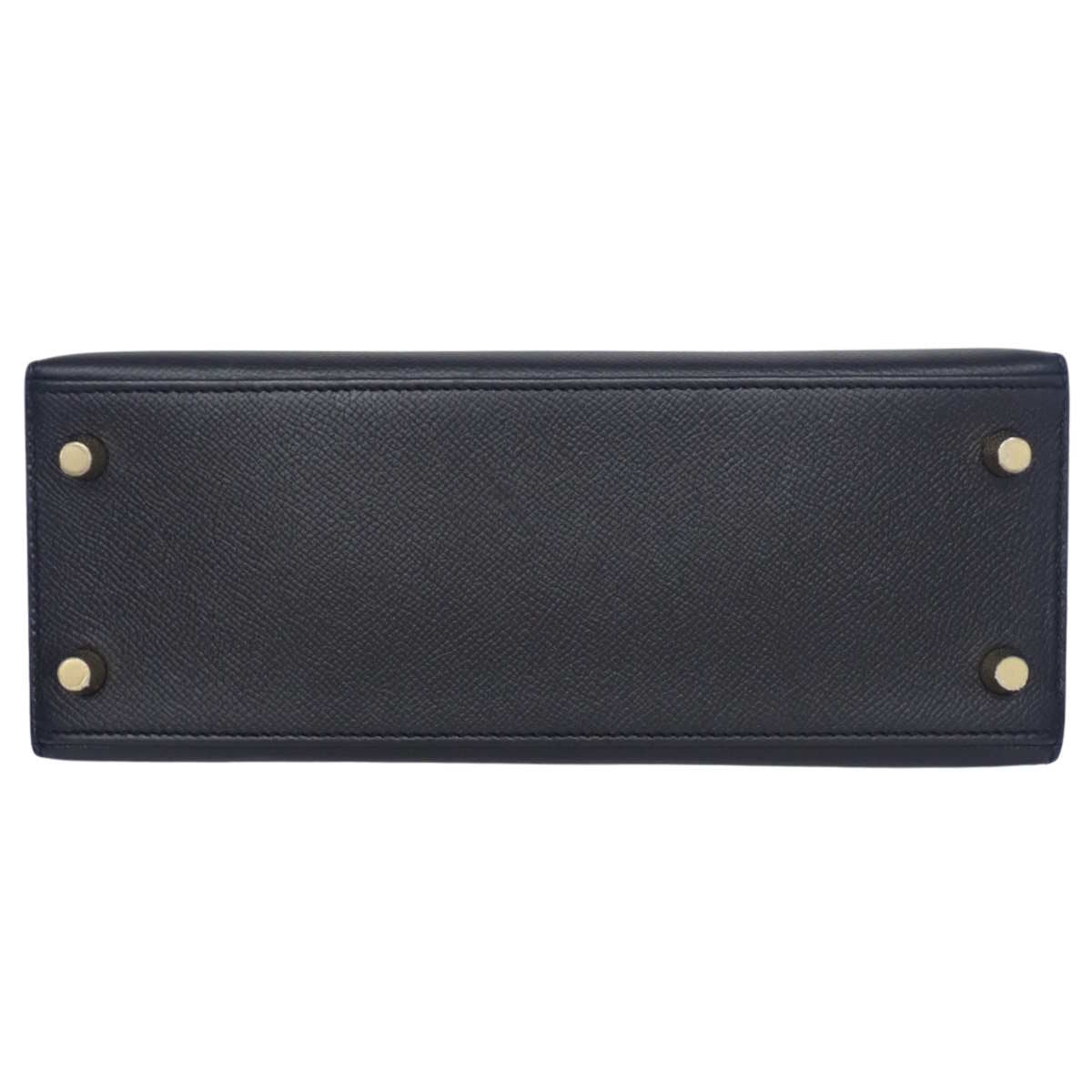Kelly 25 (Exterior Stitched) Epsom Calfskin Leather, Black, Gold Hardware, X Stamp
