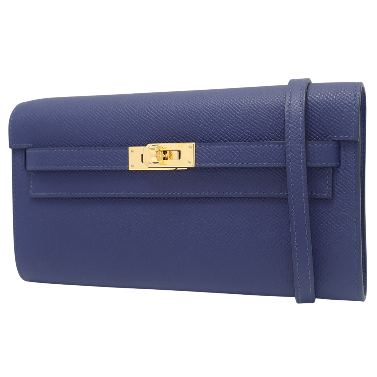 Kelly To-Go Wallet in Epson Blue Sapphire with Gold Hardware and K Stamp