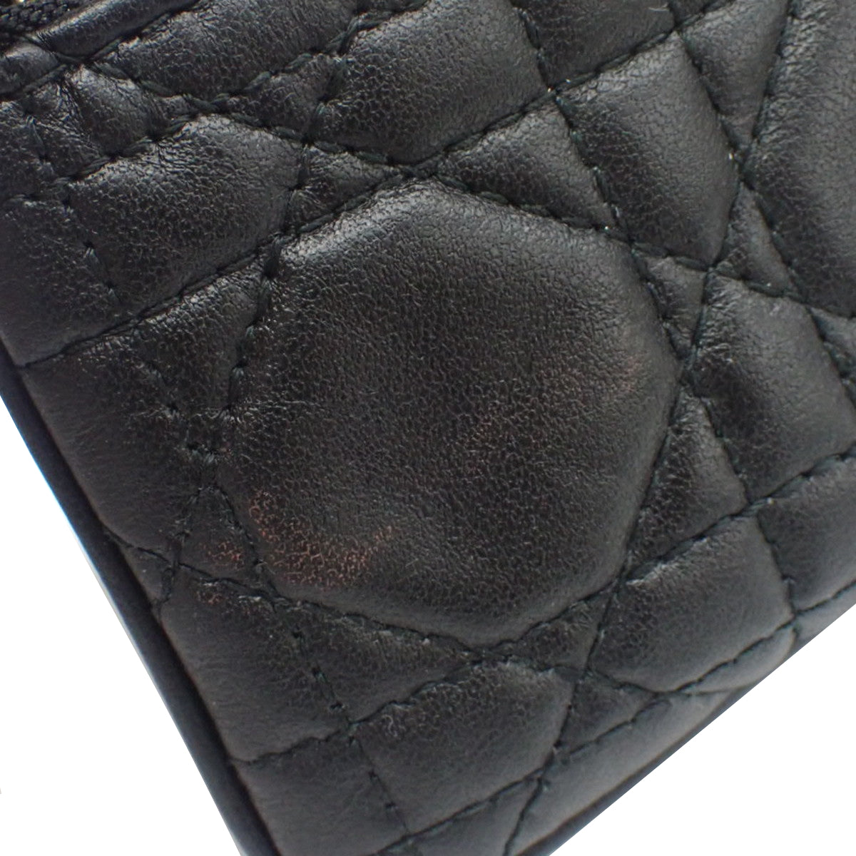 Cannage Lady Dior Zip Coin Purse Lambskin Black