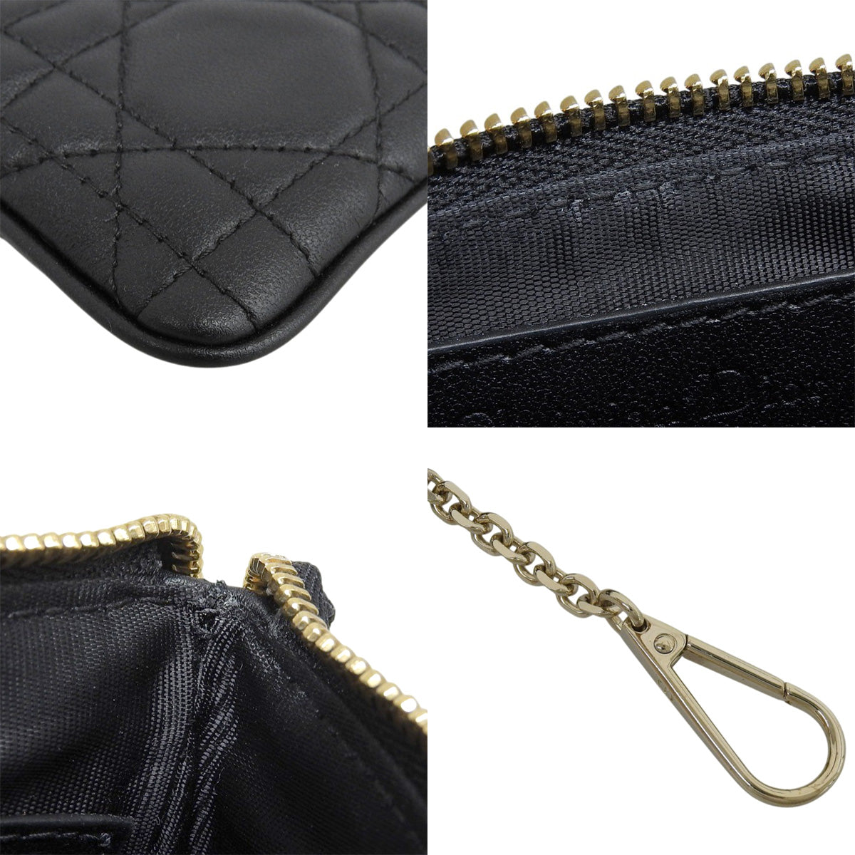 Cannage Lady Dior Zip Coin Purse Lambskin Black