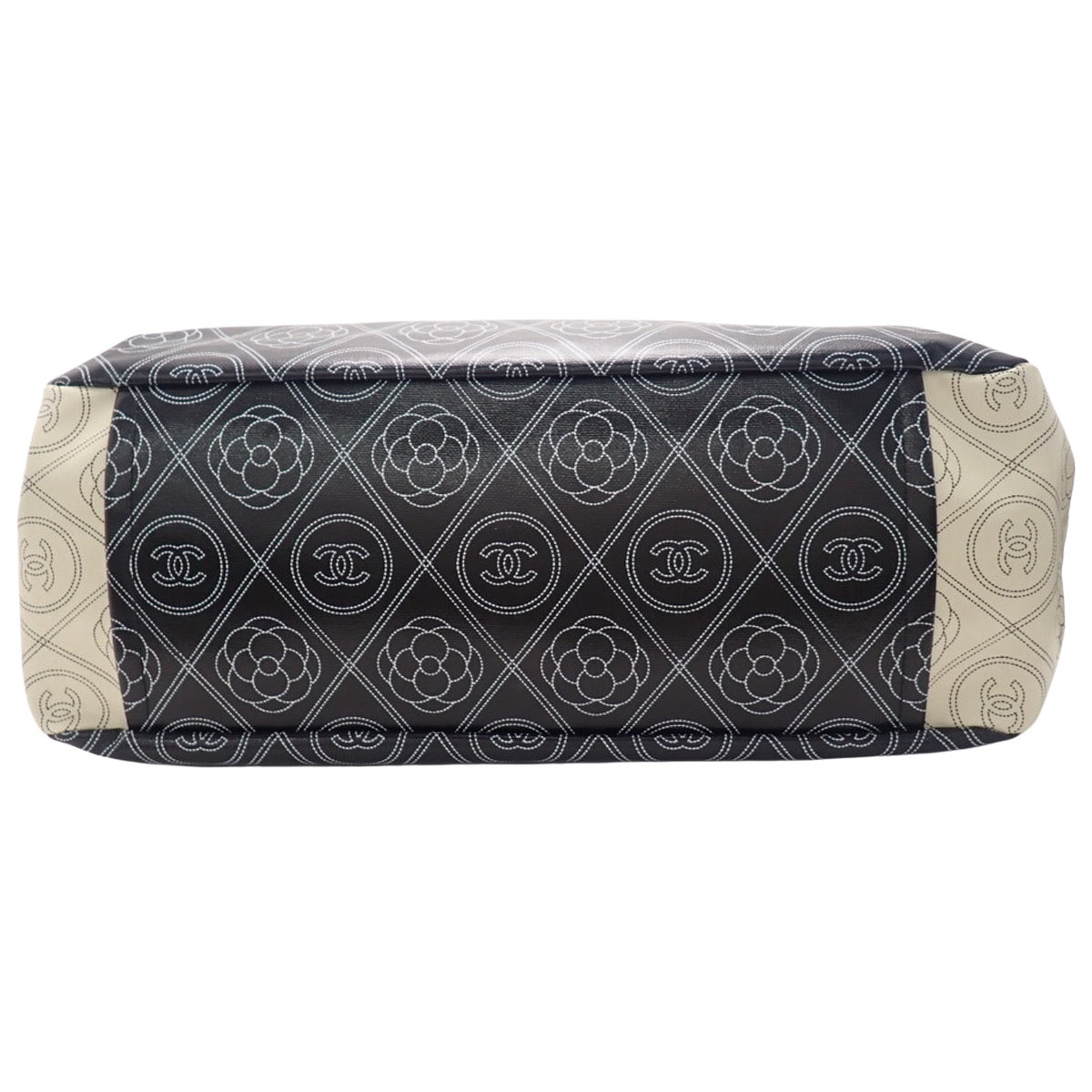 Coco Mark 山茶花手提包,PVC 皮革,黑白配色,A57161