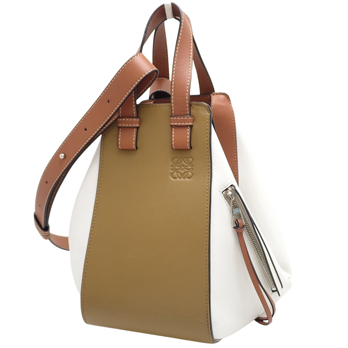 Hammock small bag in brown and white calfskin