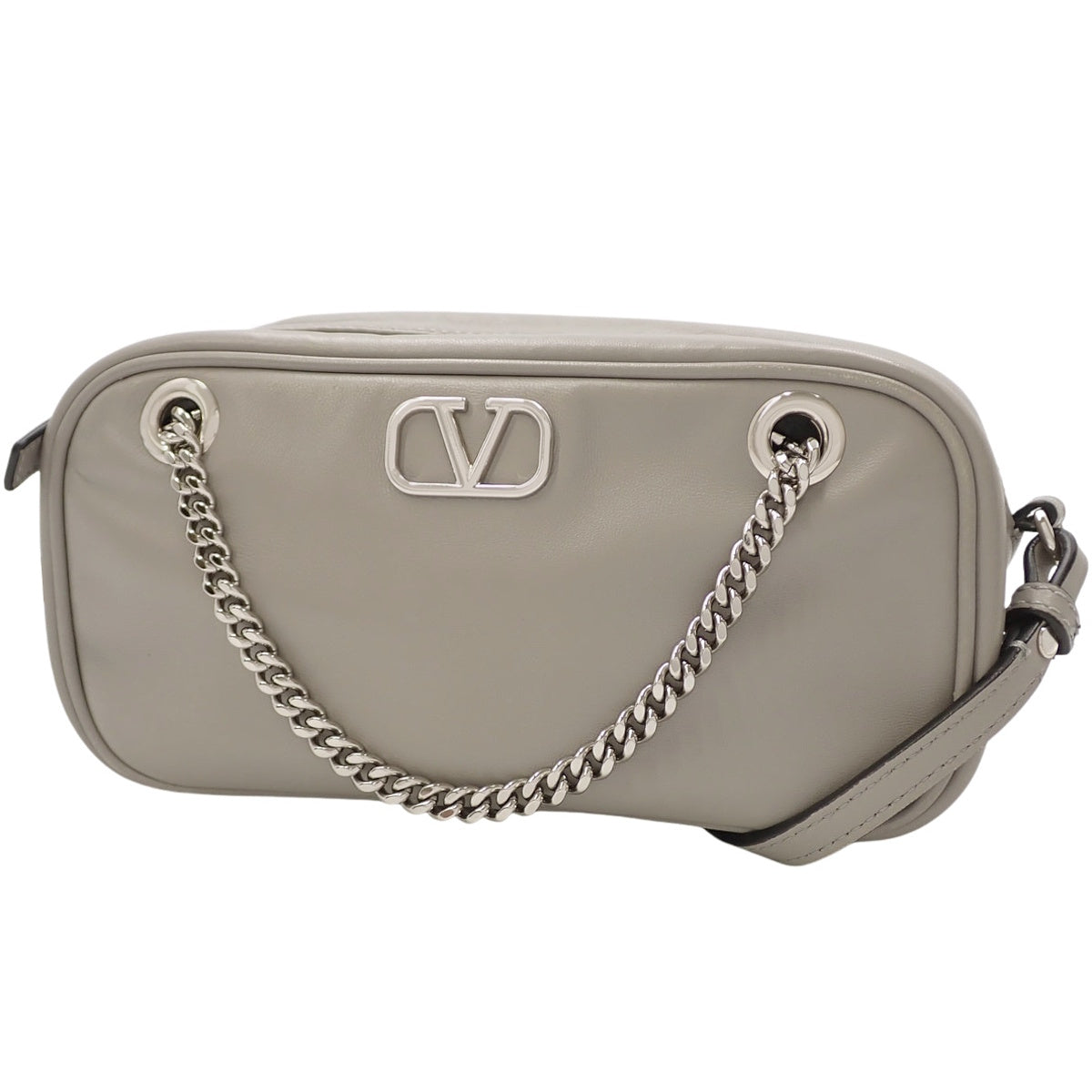 Vロゴ ハンドバッグ レザー グレー