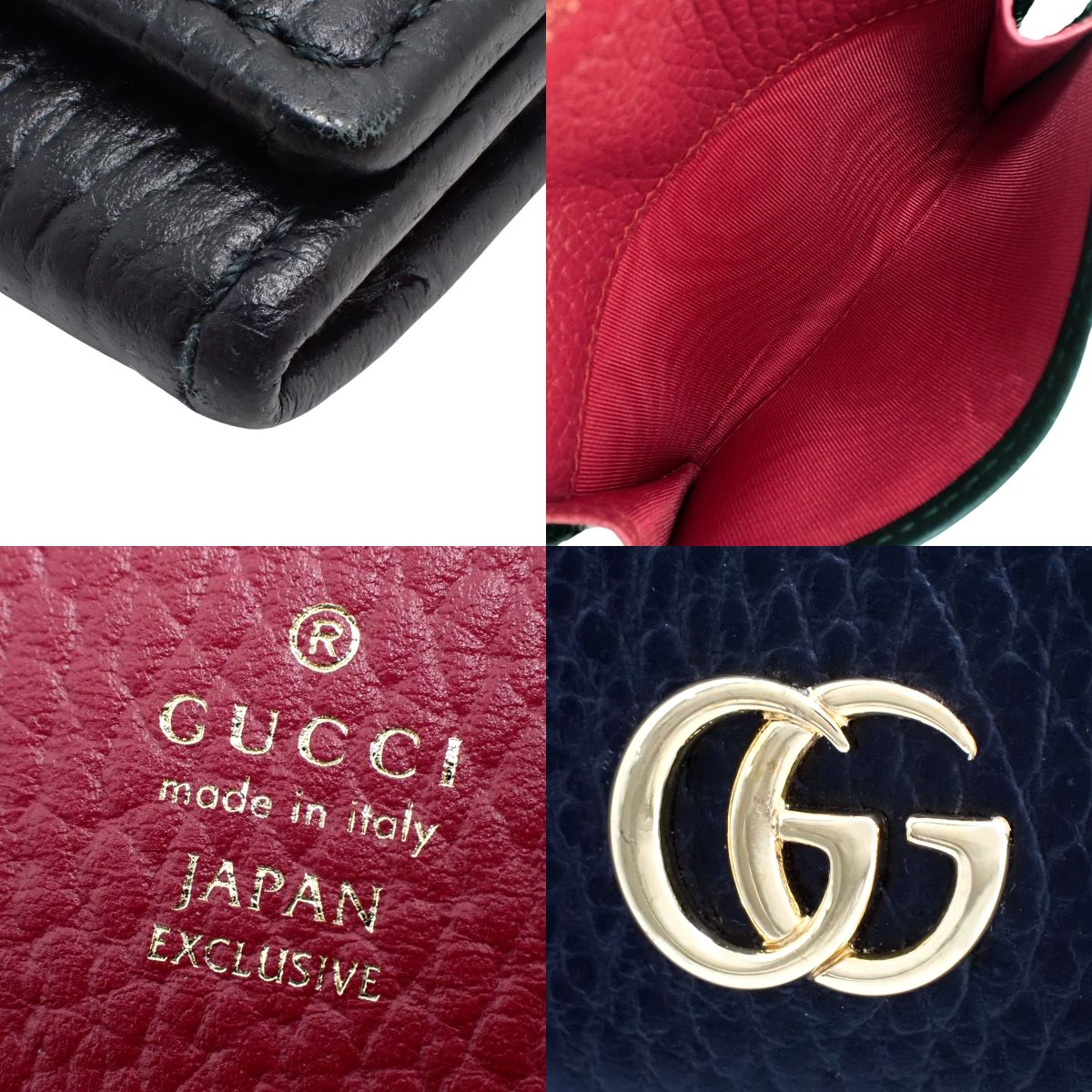 GG Marmont 日本限定版双 G 皮革卡包,黑色和粉色 (739525)