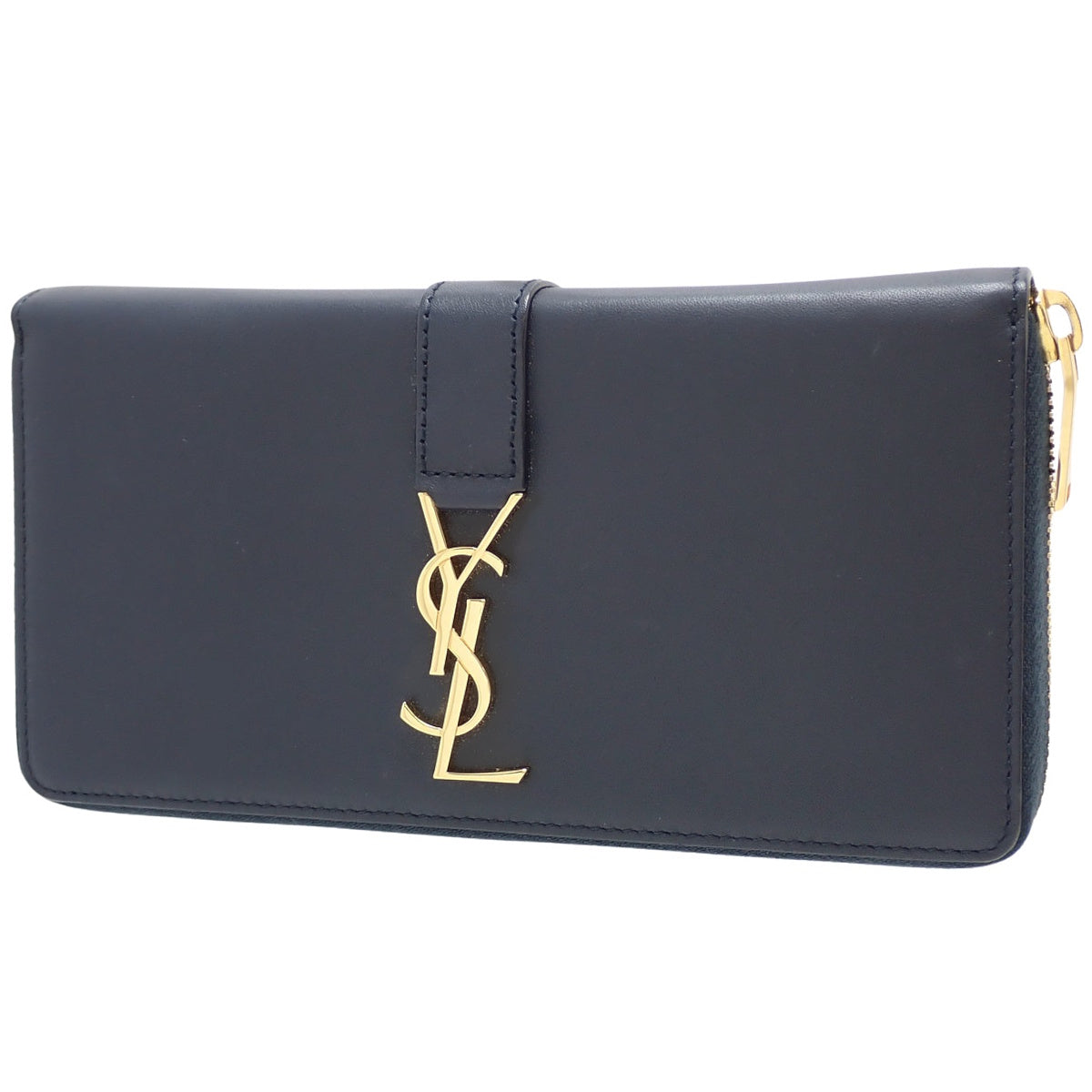 Round Zip Long Wallet Leather Navy 414570