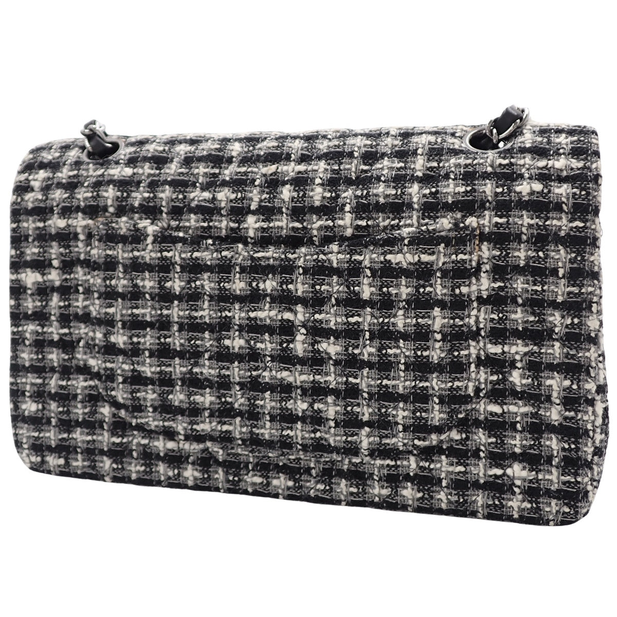 マトラッセ ココマーク Wフラップ チェーンショルダー ツイード ラムスキン ブラック ホワイト A01112