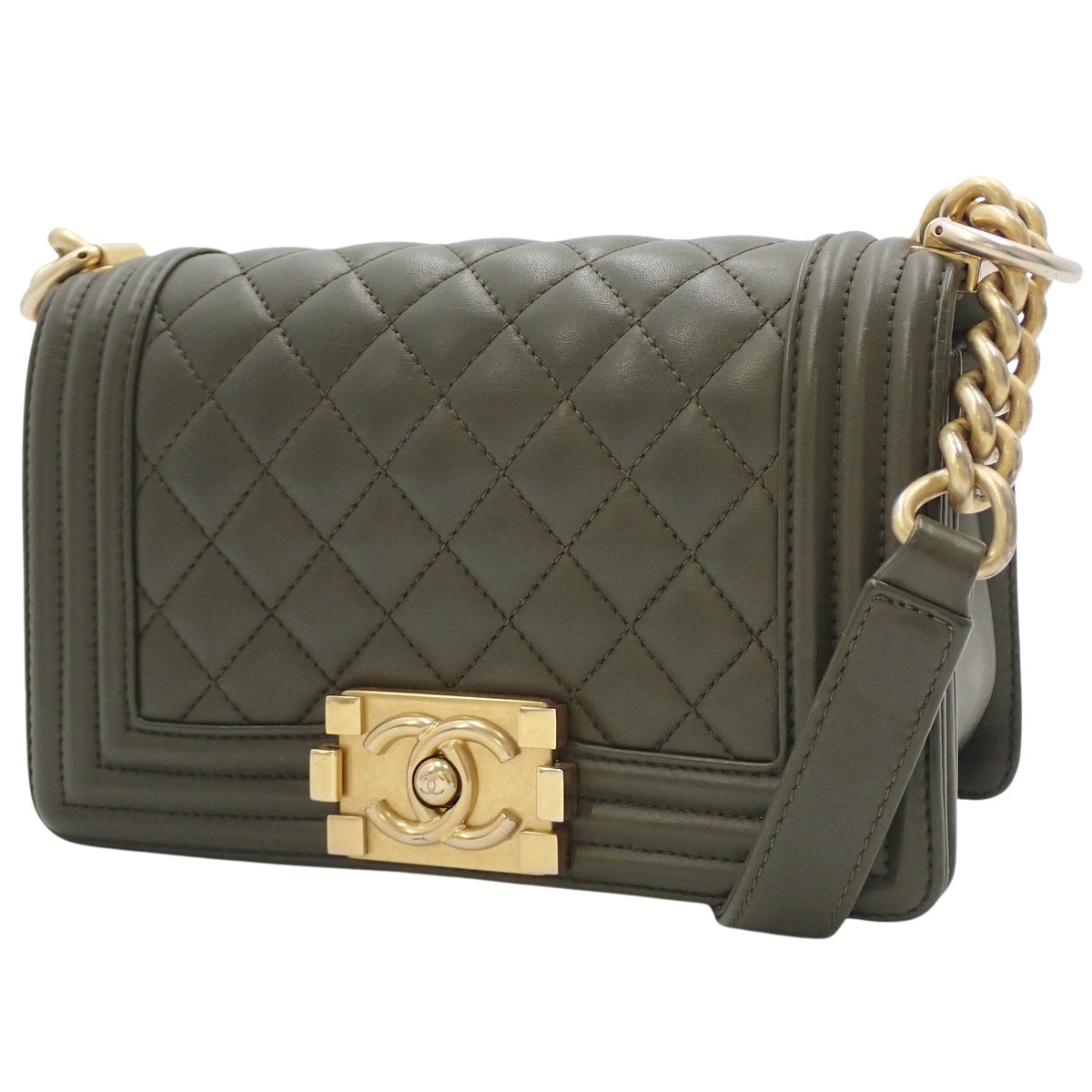 Boy Chanel Matelasse 卡其色羊皮小号链条肩背包 A67085