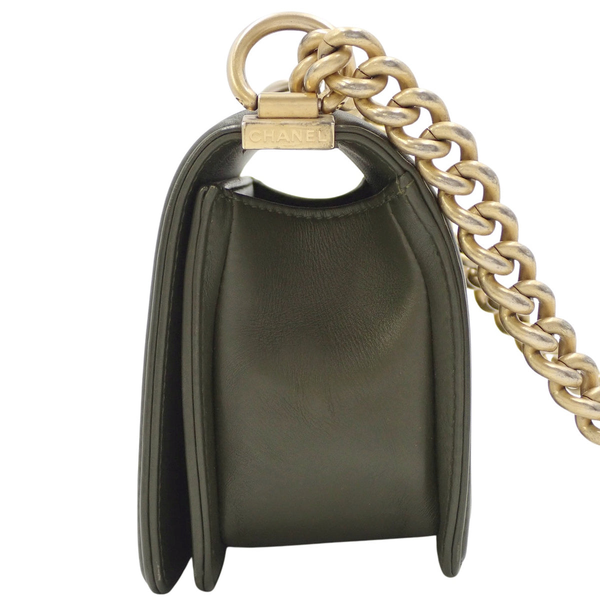 Boy Chanel Matelasse Small Chain Shoulder Bag in Khaki Lambskin A67085