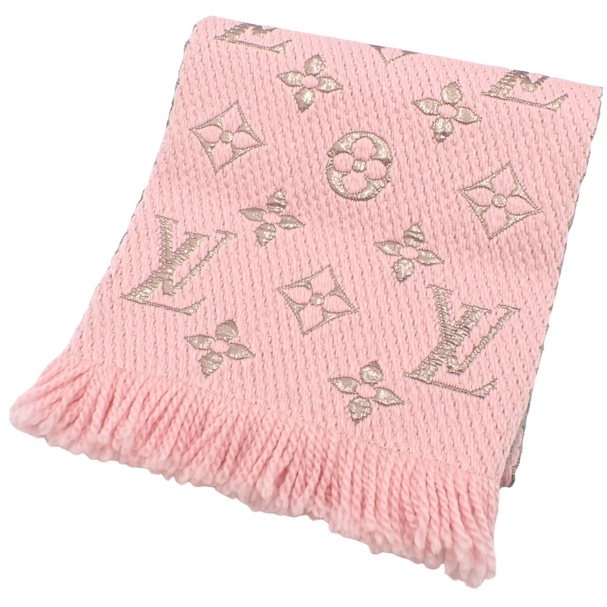 Monogram Echarpe Logomania Shine Wool Silk Polyester Rose Ballerine M70466