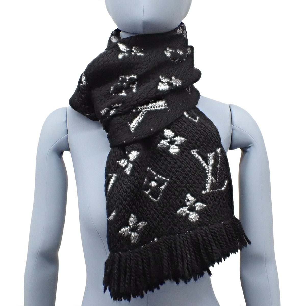 Monogram Echarpe Logomania Shine Wool Silk Polyester Noir M75833