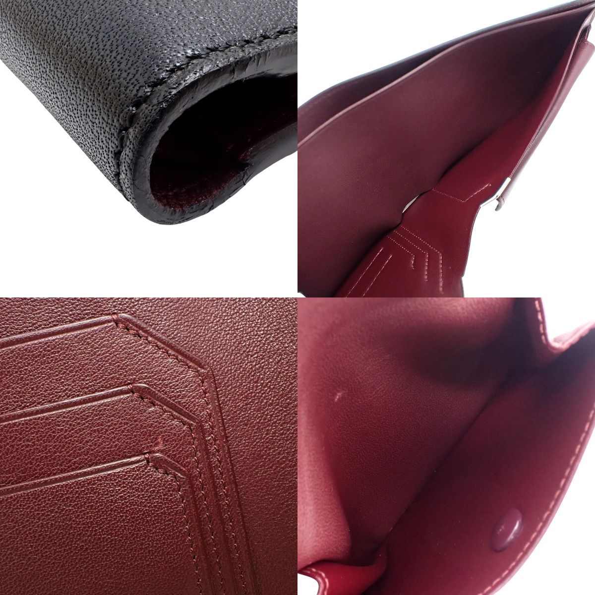 黑色和波尔多红小牛皮凸面双折钱包 (L3000595)