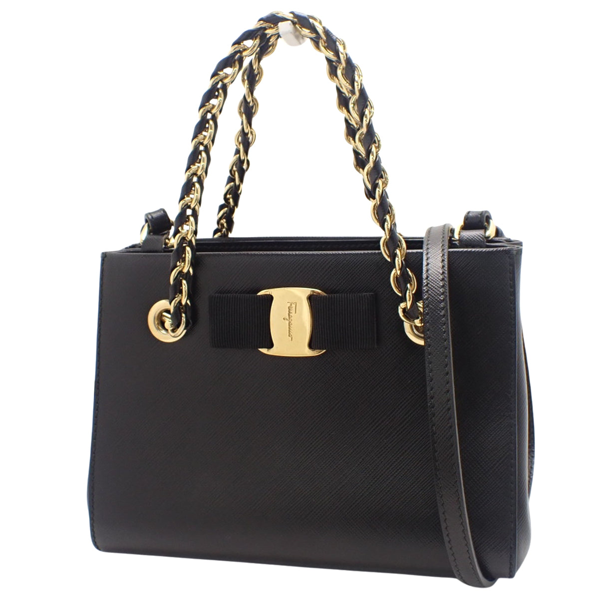 ヴァラリボン 2WAYチェーンバッグ レザー ブラック