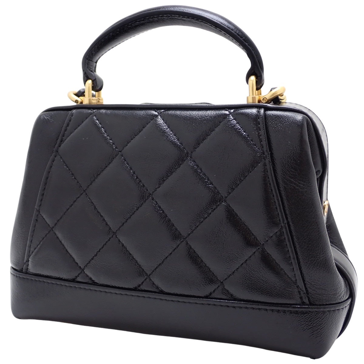 复古羊皮 Coco Mark 顶部手柄迷你包,黑色