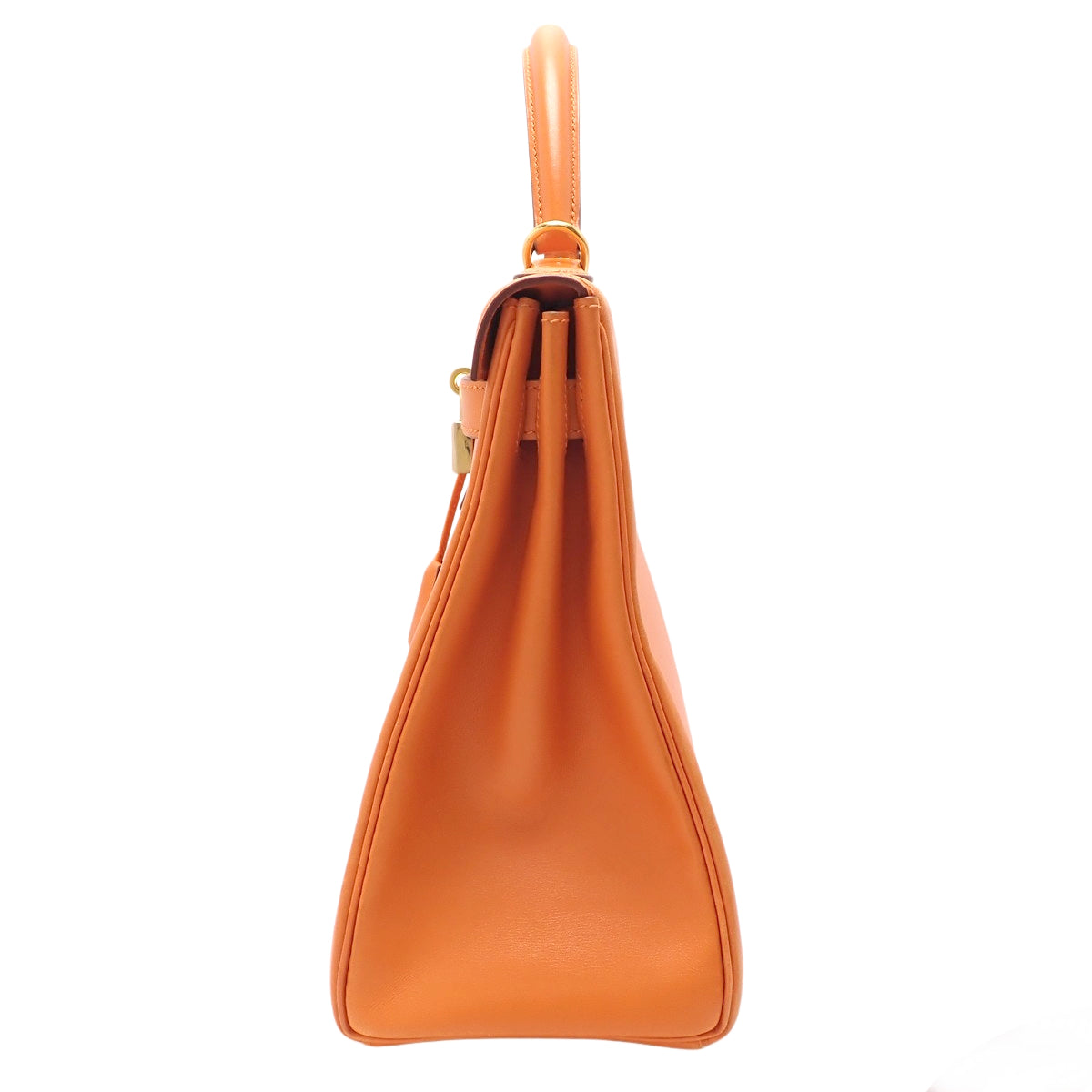 Kelly 32 (Outer Stitch) Box Calf Orange Gold Hardware F Stamp
