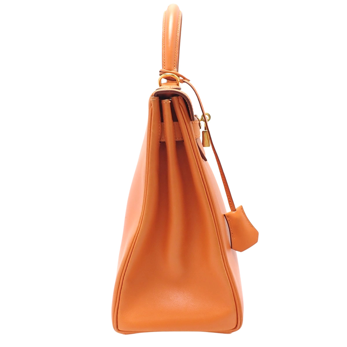Kelly 32 (Outer Stitch) Box Calf Orange Gold Hardware F Stamp