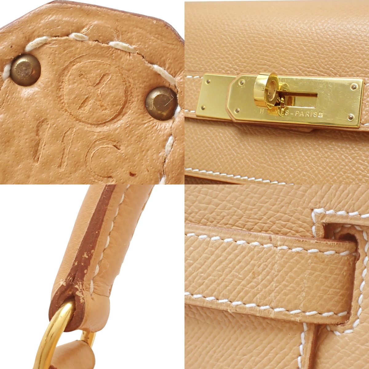 ケリー35 (外縫い) クシュベル ナチュラル ゴールド金具 ○X刻印