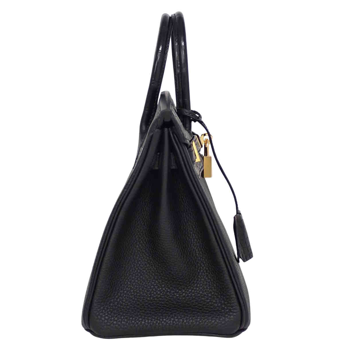 Birkin 25 Touch Togo 鳄鱼皮哑光黑色金配件 Y 字印记