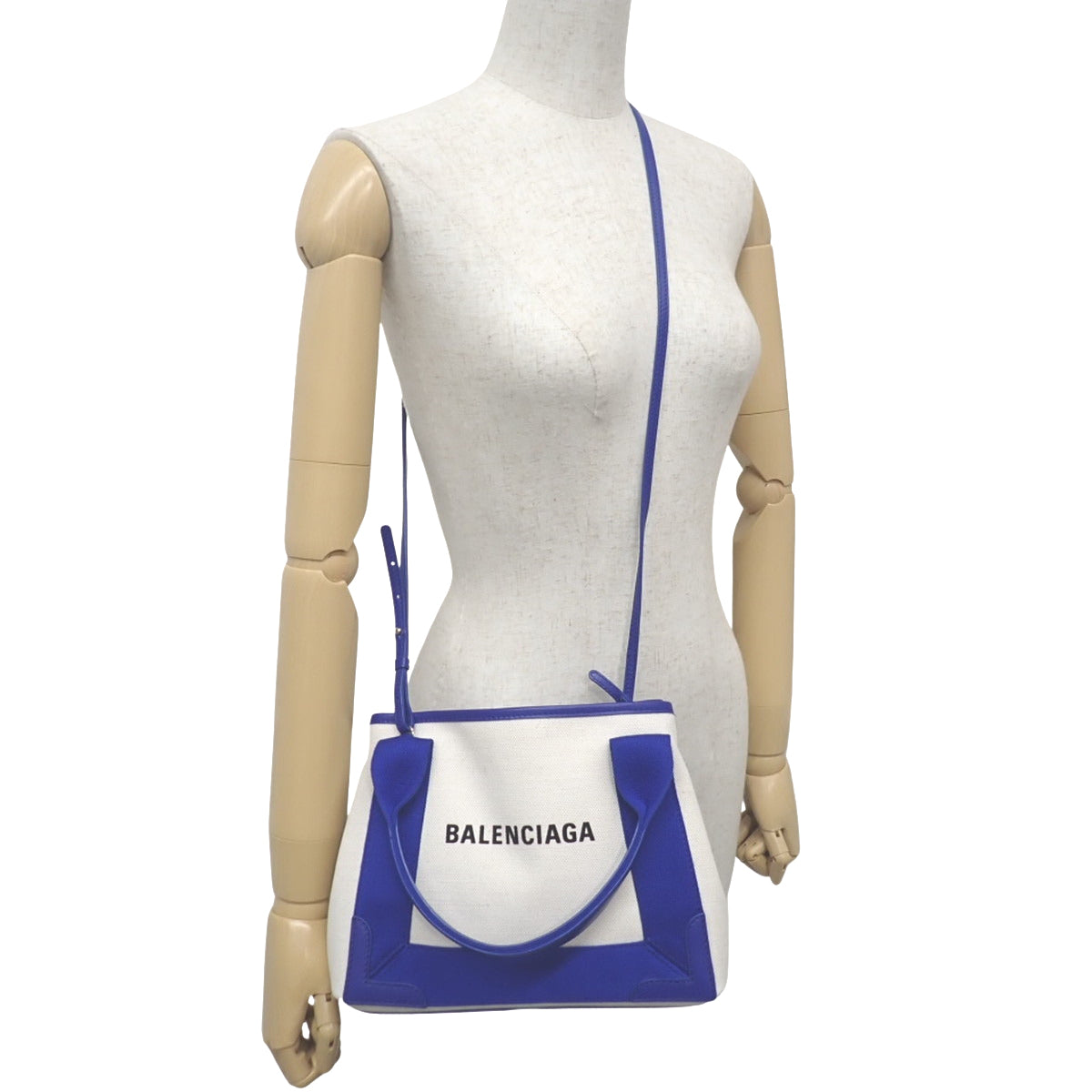 ネイビーカバ XS カーフ キャンバス オフホワイト ブルー 390346