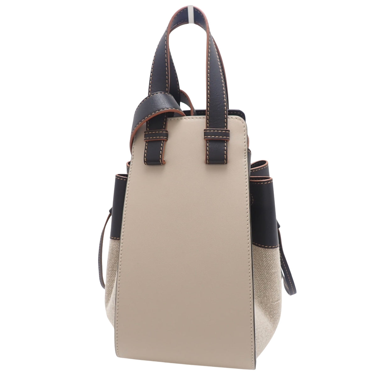 Hammock Drawstring Small Calfskin Linen Beige Black A538Z95X09