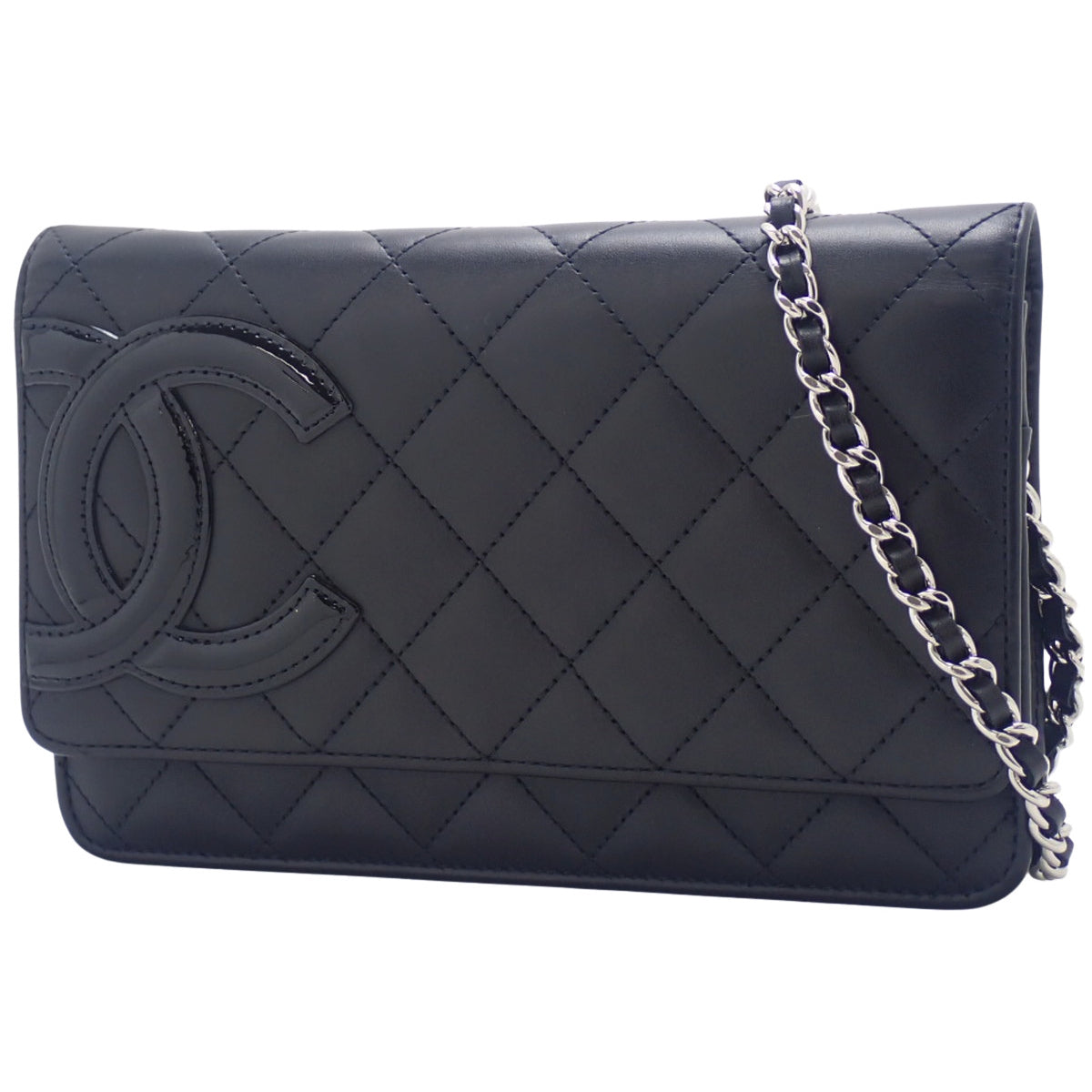 Cambon Line Coco Mark 链条钱包 皮革 黑色 粉色 A46646