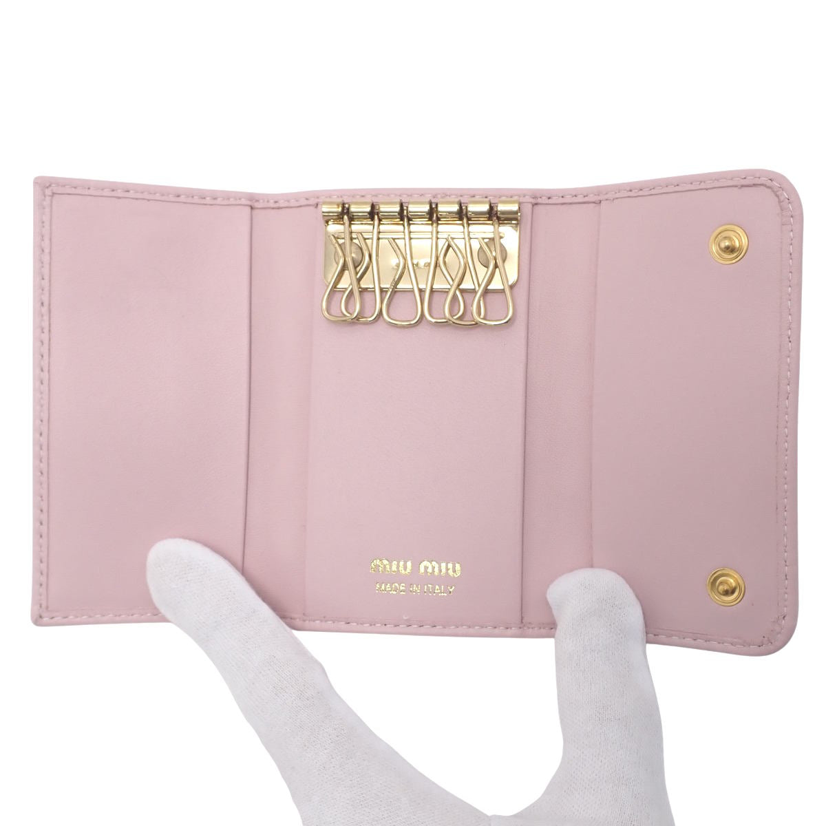 ドット 6連キーケース レザー ピンク ホワイト