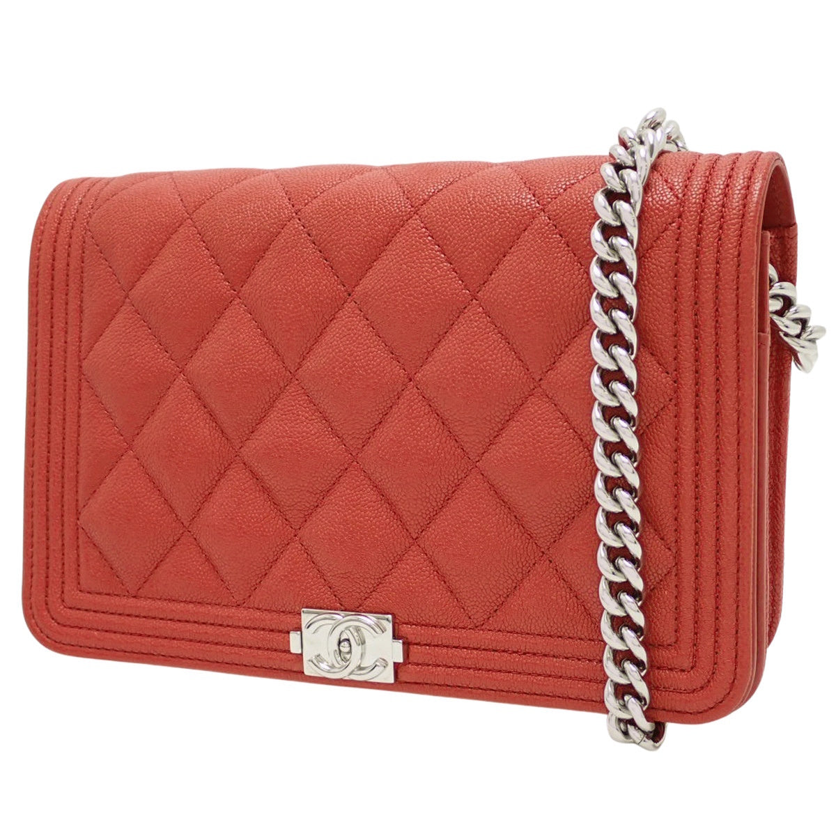ボーイシャネル ココマーク チェーンウォレット キャビアスキン レッド