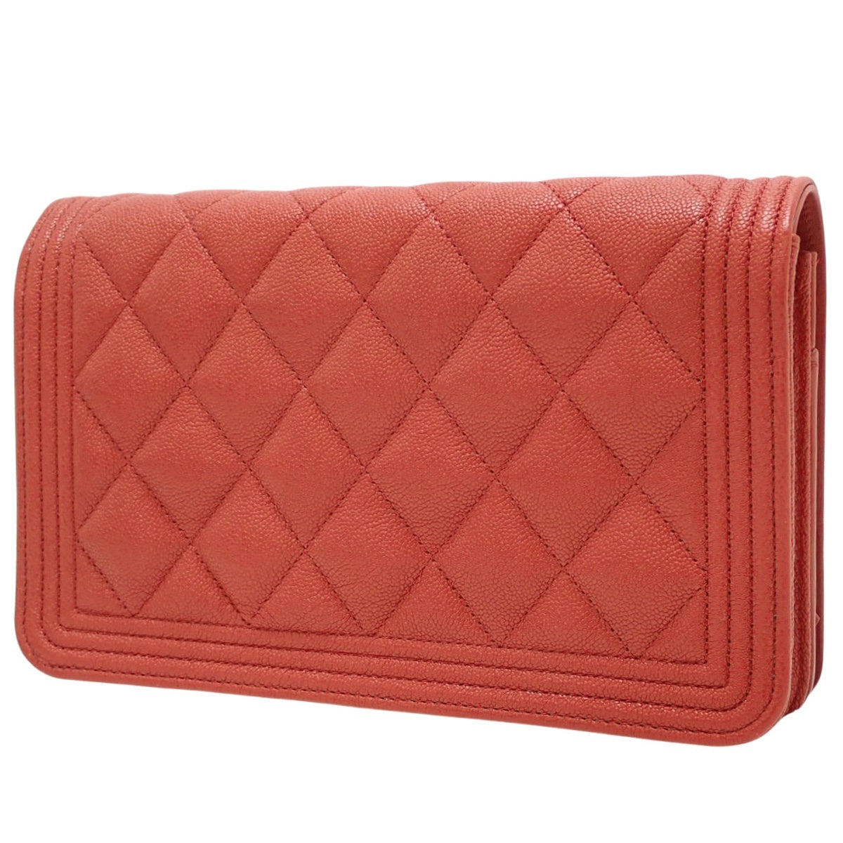 Boy Chanel Coco Mark 链条钱包,红色鱼子酱皮革