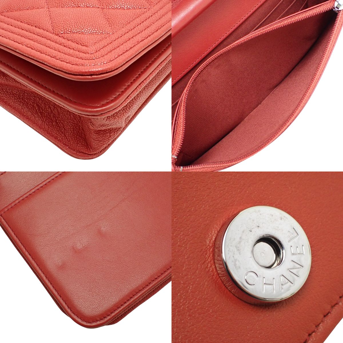 ボーイシャネル ココマーク チェーンウォレット キャビアスキン レッド