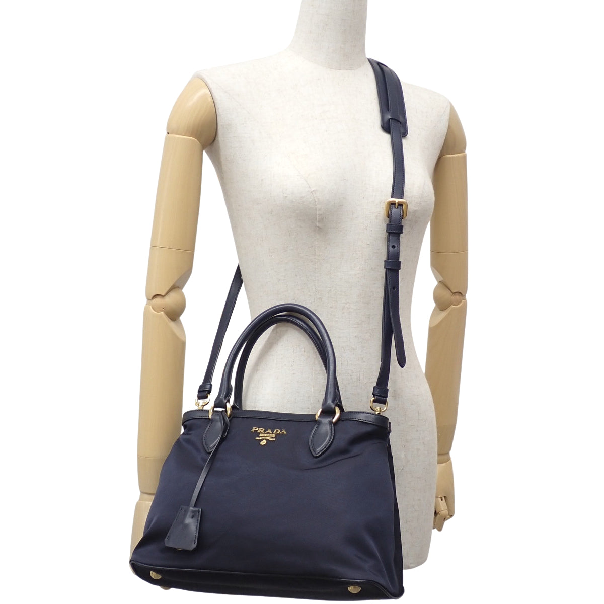 2-way bag, nylon and leather, navy, 1BA173